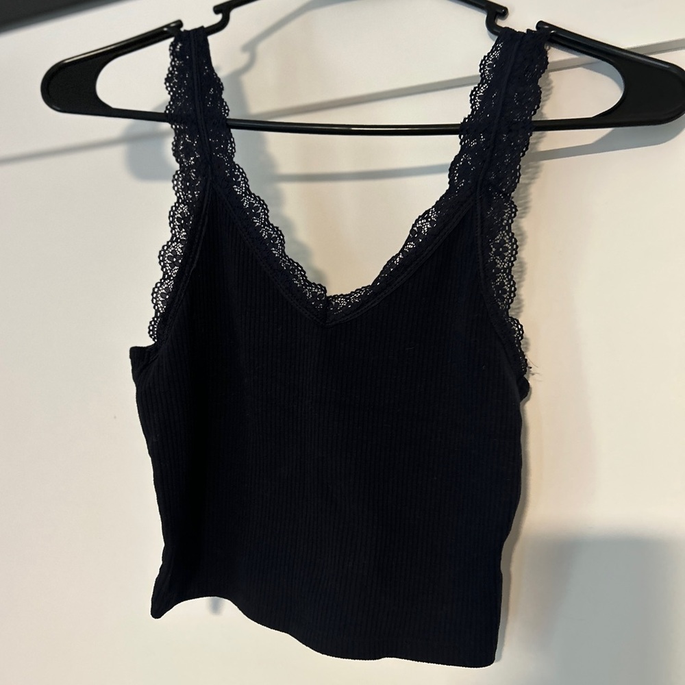 American Eagle Outfitters Dark Blue Lace Trim Top